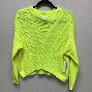 Abound Womens Pullover Sweater Yellow Cable Knit Crew Neck Ribbed Hem XS New